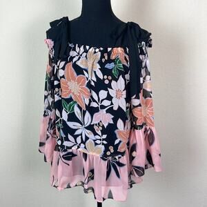 Loft off shoulder bell sleeve floral blouse women’s XS